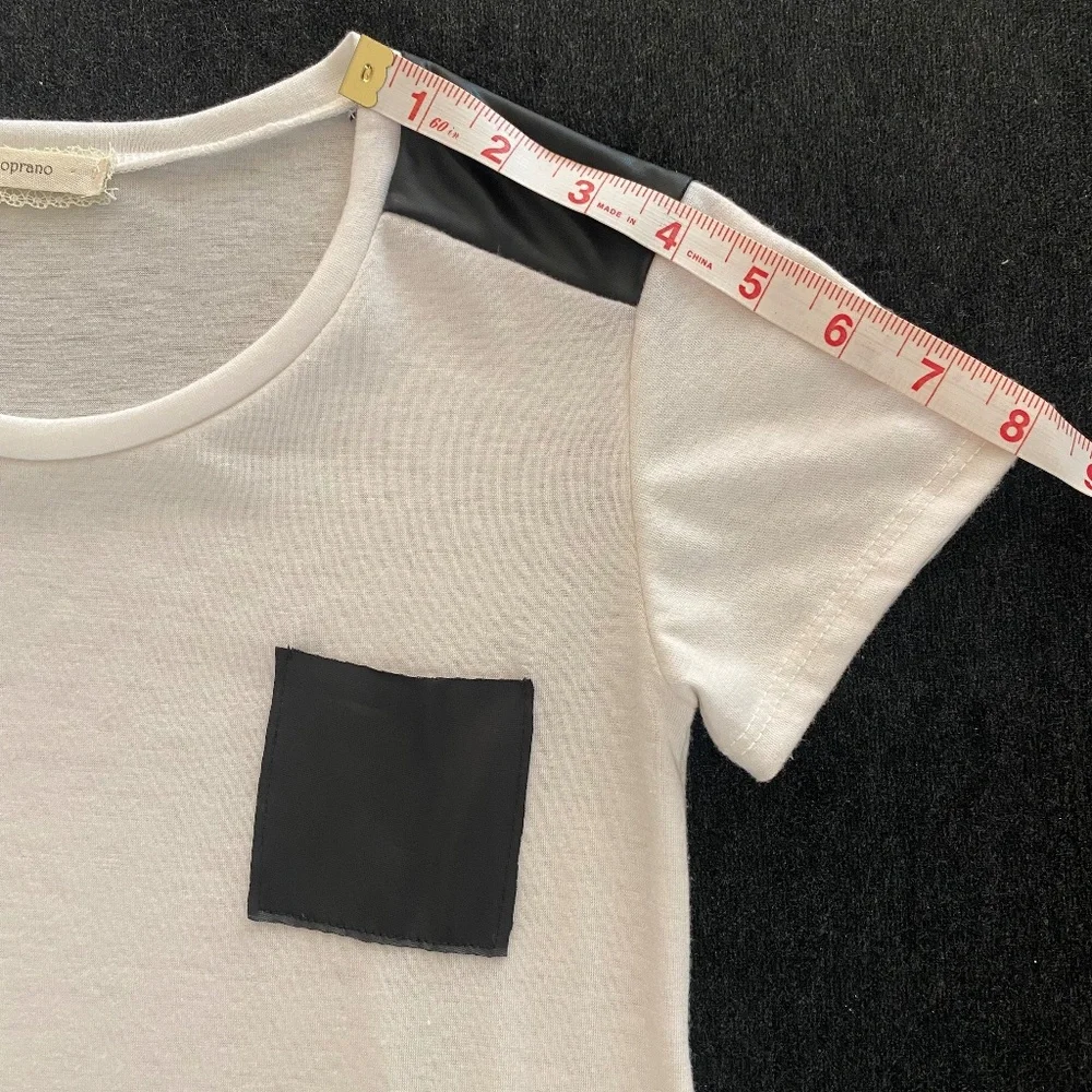 Soprano white short sleeve faux leather t-shirt girls 10-12